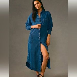 Anthropologie Pilcor Denim Shirt Dress Snap Buttons EUC Small